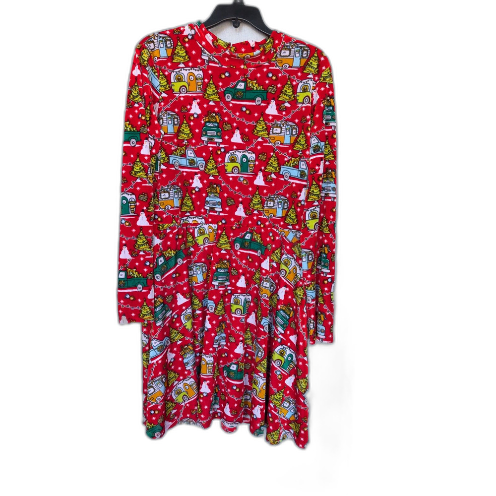 Born Famous Red Velvet Ugly Christmas Dress Long Sleeve Vintage Camper Truck